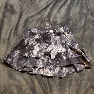 Unbranded Black & Gray Tie-Dye Ruffle Mini Skirt